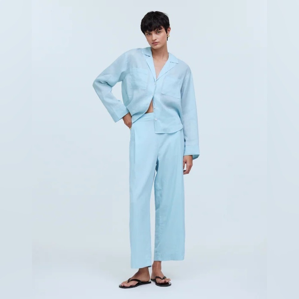 Madewell Light Blue Linen Wide-Leg Pants